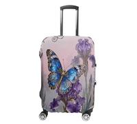 Butterfly Iris Bloom Travel Luggage Cover Stretchable Airplane Suitcase Protector Sleeve Universal Washable Fit for 19-32 Inch Checked Baggage,Water Resistant Durable Luggage Protector X-Large, white
