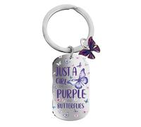 Butterfly Keyring Gifts Women Girls - 1 Pc Funny Butterfly Keychain Engraved Just A Girl Who Loves Purple and Butterflies Key Ring, Graduation Birthday Chritsmas Gifts for Teenage Friends