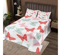 Butterfly Kids Bedspread King Size,Lovely Animal Garden Wings Coverlet Set,Girls Boys Room Decor,Dreamy Fantasy Fashion Quilted Coverlet,White Red Green Bedding Quilt,2 Pillowcases