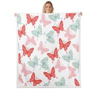 Butterfly Kids Throw Blanket,Lovely Animal Garden Wings Bed Blanket,Dreamy Fantasy Fashion Girls Boys Sofa Decor,White Red Green Fuzzy Blanket,40 x 50 Inches