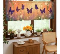 Butterfly Kitchen Curtains, Floral Nature Flower Chrysanthemum Spring Violet Short Valance Curtain for Small Rv Sink Area Narrow Window 18x52 Inch