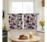 Butterfly Kitchen Curtains, Floral Nature Flower Star Spring Violet Tiered Kitchen Window Curtain Set Window Decoration for Dining Room Breakfast Nook Sink Area 24x26 Inch