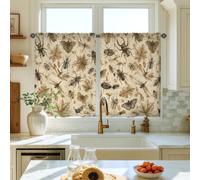 Butterfly Kitchen Curtains, Nature Rustic Insect Leaf Fall Beige Cafe Curtain Panels with Rod Pocket Window Decoration for Sink Area Dining Room Bathroom 26x36 Inch