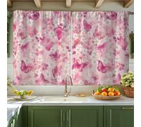 Butterfly Kitchen Curtains, Spring Floral Flower Blossom Spring Peach Curtains for Small Window Window Decoration for Sink Area Dining Room Bathroom 42x45 Inch