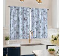 Butterfly Kitchen Curtains, Spring Floral Leaf Heart Spring Blue Kitchen Drapes for Window for Window Curtains Over Sink 26x45 Inch