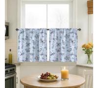 Butterfly Kitchen Curtains, Spring Floral Leaf Heart Spring Blue Short Curtains for Window Window Decoration for Sink Area Dining Room Bathroom 26x30 Inch
