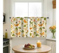 Butterfly Kitchen Curtains, Spring Nature Flower Shamrock Spring Green Patterned Curtains Window Decoration for Dining Room Breakfast Nook Sink Area 26x30 Inch
