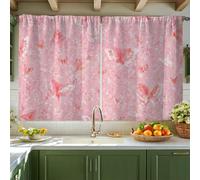 Butterfly Kitchen Curtains, Spring Romantic Floral Blossom Spring Peach Patterned Curtains for Small Rv Sink Area Narrow Window 42x45 Inch