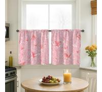 Butterfly Kitchen Curtains, Spring Romantic Floral Blossom Spring Peach Patterned Curtains Window Decoration for Dining Room Breakfast Nook Sink Area 24x26 Inch