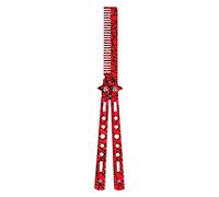 Butterfly Knife Comb,Stainless Steel Comb Trainer Unsharpened Slice Butterfly Training Comb for Beginner Red