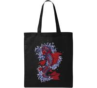 Butterfly Koi Fish Red And Blue Water Splash Natural Ecological Cotton Tote Bag Black