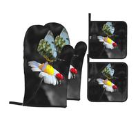 Butterfly Ladybug Flower Oven Gloves Set 2 Thick Oven Mitts 2 Placemat Pot Holders Kitchen Gloves Heat Resistant
