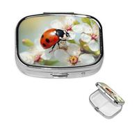 Butterfly Ladybug Flower Pill Box 2 Compartment Square Portable Pill Case for Pocket or Purse Pill Holder Weekly Pill Organizer Decorative Metal Medicine Vitamin Organizer Travel Gift