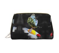 Butterfly Ladybug Flower Print Makeup Bag Portable Leather Waterproof Cosmetic Bag Clutch Makeup Brush Bag (6.7x4.3in)