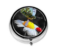 Butterfly Ladybug Flower Print Round Pill Organizer 3 Compartment Pill Box Portable Medicine Pill Case for Outdoor Travel