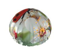 Butterfly ladybug Flower Shower Cap Reusable Waterproof Shower Bonnet for Women Men Elastic Band Bath Hair Hat Double Layered Washable Bath Cap for All Hairstyles, Travel-Friendly