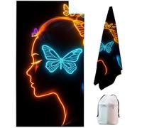 Butterfly Large Beach Towels for Adults 72 x 32 inch, Blue Microfibre Beach Towel, Swimming Towels for Adults Quick Dry Sand Free Lightweight Sweat for Travel, Pool, Holiday, Camping, Gym Sports RX-3