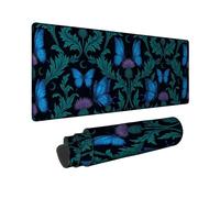 Butterfly Large Mouse Pad, Victorian Nature Thistle Leaf N/A Blue Rubber Non Slip Aesthetic Extended Mouse Mat Idea for Home Office Desk Laptop Gamers Gift 16x36 Inch