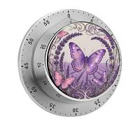 Butterfly Lavender Spike Kitchen Timer 60 Minute Visual Wind Up Timers Indoor Mechanical Timers with Magnetic Base Stainless Steel Timer for Home Cooking Time Management Tool