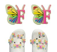 Butterfly Letter Shoe Charms for Clog Sandals, 2Pcs Cute Shoe Decoration Charms for Women, DIY Decoration Charms for Clogs, Holey Shoes, Bracelet Wristband,Party Gift for Girls, Teens., Fluorescent-F