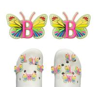 Butterfly Letter Shoe Charms for Clog Sandals, 2Pcs Cute Shoe Decoration Charms for Women, DIY Decoration Charms for Clogs, Holey Shoes, Bracelet Wristband,Party Gift for Girls, Teens., Fluorescent-B