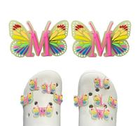Butterfly Letter Shoe Charms for Clog Sandals, 2Pcs Cute Shoe Decoration Charms for Women, DIY Decoration Charms for Clogs, Holey Shoes, Bracelet Wristband,Party Gift for Girls, Teens., Fluorescent-M