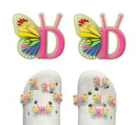 Butterfly Letter Shoe Charms for Clog Sandals, 2Pcs Cute Shoe Decoration Charms for Women, DIY Decoration Charms for Clogs, Holey Shoes, Bracelet Wristband,Party Gift for Girls, Teens., Fluorescent-D