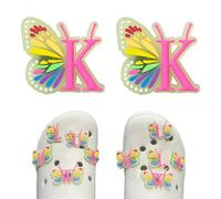 Butterfly Letter Shoe Charms for Clog Sandals, 2Pcs Cute Shoe Decoration Charms for Women, DIY Decoration Charms for Clogs, Holey Shoes, Bracelet Wristband,Party Gift for Girls, Teens., Fluorescent-K