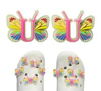 Butterfly Letter Shoe Charms for Clog Sandals, 2Pcs Cute Shoe Decoration Charms for Women, DIY Decoration Charms for Clogs, Holey Shoes, Bracelet Wristband,Party Gift for Girls, Teens., Fluorescent-U