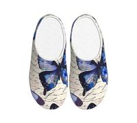 Butterfly Letter Women's Slippers Flannel House Slippers for Men Vintage Paper Non-Slip Warm Winter Shoes for Indoor Outdoor UK 8-9