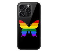 Butterfly LGBT Pride Cell Phone Case Compatible with iPhone 15/15 Plus/15 Pro/15 Pro Max Glass Back Protective Shell