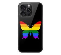 Butterfly LGBT Pride Cell Phone Case Compatible with iPhone 15/15 Plus/15 Pro/15 Pro Max Glass Back Protective Shell