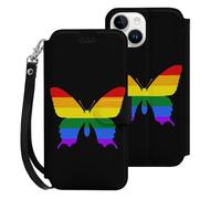 Butterfly LGBT Pride Cell Phone Front Flip Case Compatible with iPhone 15/15 Plus/15 Pro/15 Pro Max Soft Protective Shell