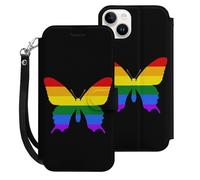 Butterfly LGBT Pride Cell Phone Front Flip Case Compatible with iPhone 15/15 Plus/15 Pro/15 Pro Max Soft Protective Shell