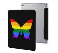 Butterfly LGBT Pride Tri-fold Tablet Case Compatible with IPAD 2017/2018/Air1/Air2 (9.7in)/Pro (10.5in) /Air3(10.5in)/10代 (10.9in) Soft Protective with Pen Slot