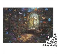 Butterfly Library Scene-Fantasy Enchanted Bookroom 1000 Piece Jigsaws Featuring Artistic Design Personalised Jigsaws That Are Impossible Hard Difficult Challenging for Home Decor 70x50cm/1000pcs