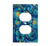 Butterfly Light Switch Cover Plates/Outlet Covers, Turquoise Blue Artistic Design for Home Decor, Thermoplastic Wall Plates, Standard Size Single Duplex Outlet