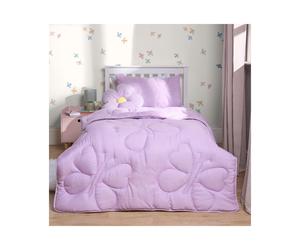(Butterfly Lilac, Single) OHS Coverless Quilted Duvet with Pillowcase Set Soft Fleece Teddy Sherpa Cable Knit 7.5/10.5 TOG All Year Round Summer Winter Camping