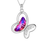 Butterfly Love Pendant Necklace - Woman 925 Sterling Silver Animal Butterflies February Birthstone Purple Crystal Necklace Jewelry Christmas Birthday Gift for Wife Mother DP0376F