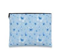Butterfly Makeup Bag, Blue Floral Vintage Cosmetic Travel Pouch for Women, Portable Small Canvas Zipper Organizer, Spring Skincare Toiletry Bag, Blue, 7x9 Inch, Butterfly