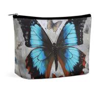 Butterfly Makeup Bag, Portable PU Leather Cosmetic Bag with Zipper Pouch, Waterproof Travel Toiletry Bag for Women Men