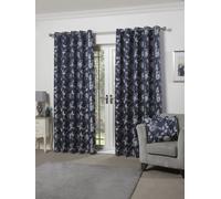Emma Barclay Butterfly Meadow Eyelet Curtains - Lined Light Filtering Floral Leaf & Butterfly Ring Top Curtains for Bedroom & Living Room (Navy, W 66" x L 72" (2 Panels))