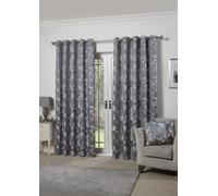 Butterfly Meadow - Lined Eyelet Jacquard Curtains in Silver - Width 66" x Drop 72" (168 x 183cm) - Emma Barclay | TJ Hughes
