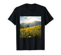 Butterfly Meadow Mountain Sunrise Wildflower Landscape T-Shirt