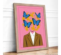 Butterfly Mind Surrealism Framed Wall Art Print A2 (59.4×42cm) Oak, Wall Decor for Living Room, Bedroom, Office & Home, Ready to Hang, Art Gift