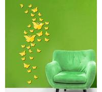 Butterfly Mirror Wall Stickers, 36pcs Acrylic 3D Wall Art Stickers Mirror Stickers for Living Room Bedroom Office B Style Cute (Gold)