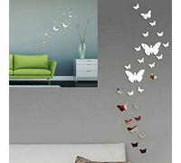 Butterfly Mirror Wall Stickers, 36pcs Acrylic 3D Wall Art Stickers Silver Mirror Stickers for Living Room Bedroom Office