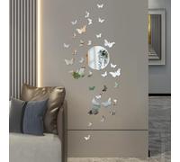 Butterfly Mirror Wall Stickers, 37 Pcs Acrylic 3D Wall Art Stickers Butterfly Wall Mirror Stickers Removable Silver Mirror Stickers for Living Room Bedroom Office Decor