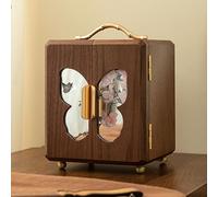 Butterfly Mirrored Wood Jewelry Organizer for Necklace Ring Earring Bracelet Storage & Display, Rustic Style Trinket Box for Women ()