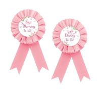 Butterfly Mom to Be Badge Pin, Florals Daddy to Be Button Pin, Pink Rosette A Little Butterfly is on The Way Baby Shower Award Ribbon for New Parents, Pink Flower Gender Reveal Party Supplies